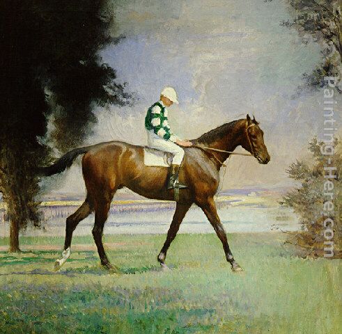 Thoroughbred with Jockey up painting - Edmund Charles Tarbell Thoroughbred with Jockey up art painting